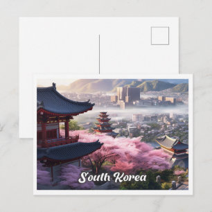 Seoel Zuid-Korea Kunst Vintage Reisillustratie Briefkaart