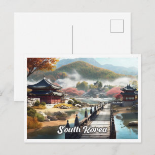 Seoel Zuid-Korea Kunst Vintage Reisillustratie Briefkaart