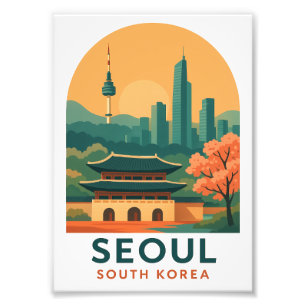Seoel Zuid-Korea Poster – Vintage Reis Kunst