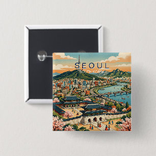 Seoel Zuid-Korea Reizen Kunst Vintage Vierkante Button 5,1 Cm