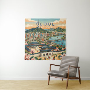 Seoel Zuid-Korea Reizen Kunst Vintage Wandkleed