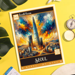 Seoel, Zuid-Korea Schilderij in vintage stijl Briefkaart