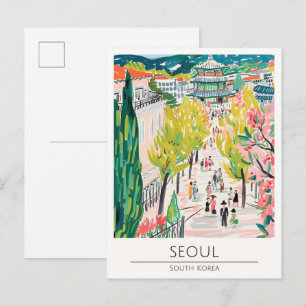 Seoel Zuid-Korea Vintage Kunst Illustratie Reizen Briefkaart
