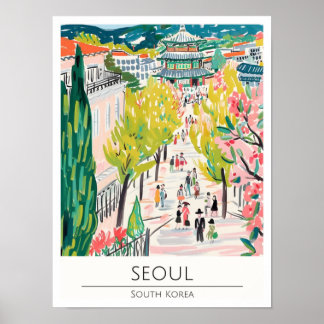 Seoel Zuid-Korea Vintage Kunst Illustratie Reizen Poster