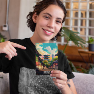 Seoel's oude charme onder een levendige hemel briefkaart