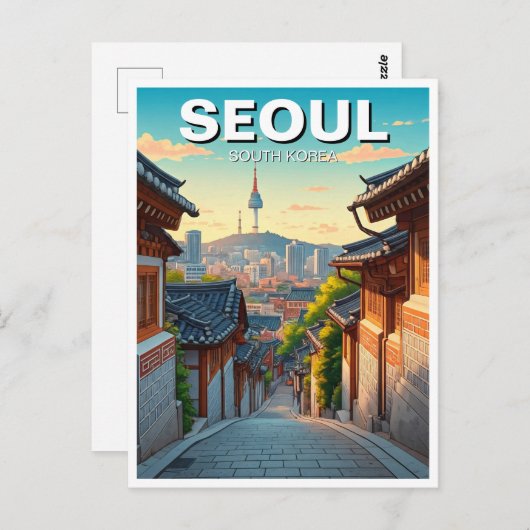 Seoul Bukchon Zuid-Korea Zonsondergang Briefkaart (Voorkant / Achterkant)