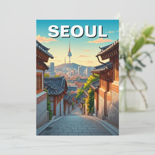 Seoul Bukchon Zuid-Korea Zonsondergang Feestdagenkaart (Staand voorkant)