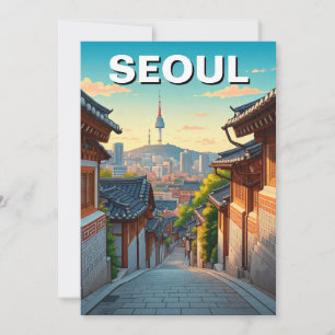 Seoul Bukchon Zuid-Korea Zonsondergang Feestdagenkaart