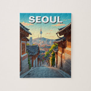 Seoul Bukchon Zuid-Korea Zonsondergang Legpuzzel