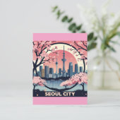 Seoul City Moderne Skyline Retro Art Zuid-Korea Briefkaart (Staand voorkant)