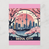Seoul City Moderne Skyline Retro Art Zuid-Korea Briefkaart (Voorkant)