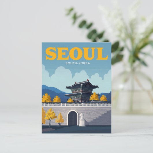 Seoul Gyeongbokgung Palace Vintage Art Briefkaart (Staand voorkant)