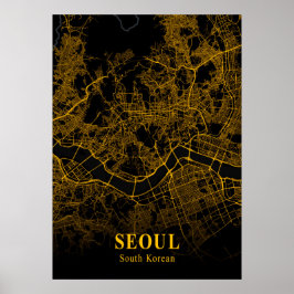 Seoul - kaart van de Zuid-Koreaanse Gold City Poster