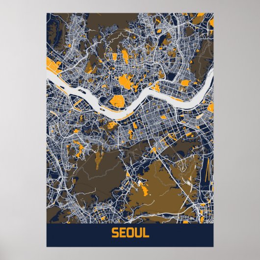 Seoul - kaart Zuid-Koreaanse blauwvintonijnstad Poster (Voorkant)