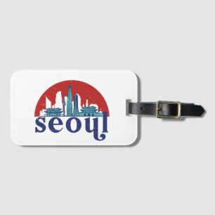 Seoul Korea Retro Sun City Skyline Cityscape Art Bagagelabel