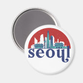 Seoul Korea Retro Sun City Skyline Cityscape Art Magneet (Voorkant / Achterkant)