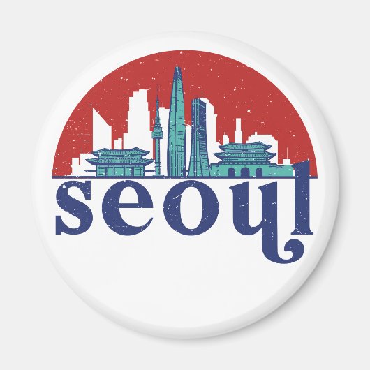 Seoul Korea Retro Sun City Skyline Cityscape Art Magneet (Voorkant)