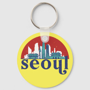 Seoul Korea Retro Sun City Skyline Cityscape Art Sleutelhanger