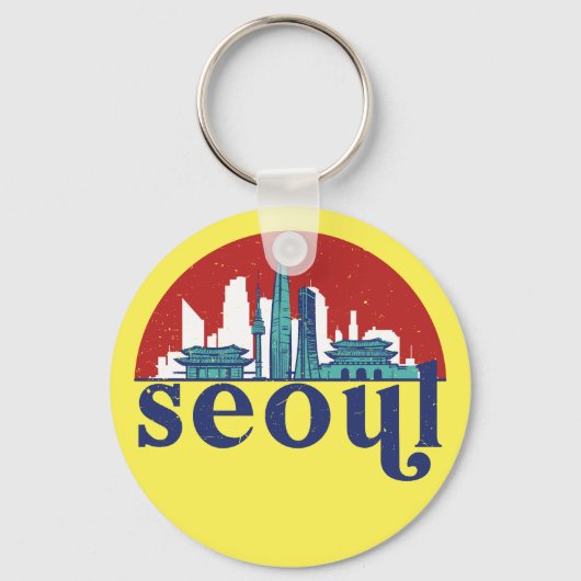Seoul Korea Retro Sun City Skyline Cityscape Art Sleutelhanger (Voorkant)