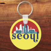 Seoul Korea Retro Sun City Skyline Cityscape Art Sleutelhanger (Voorkant)