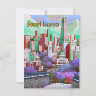 Seoul Korea Travel Briefkaart, Seoul Skyline, Kore Briefkaart