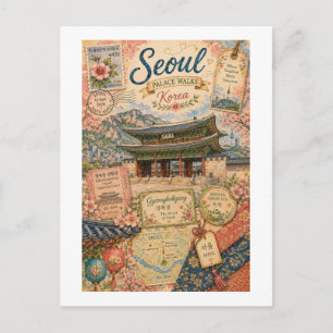 Seoul Korea Vintage Reis Collage Briefkaart