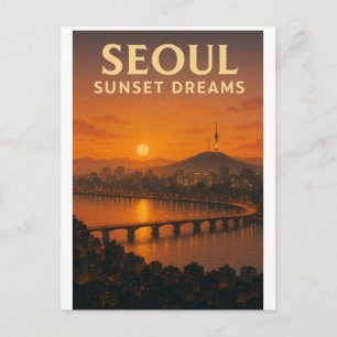 Seoul Koreaanse Zonsondergang Droom – Stads Silho Briefkaart