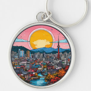 Seoul Levenige Stedelijke Silhouet Sleutelhanger