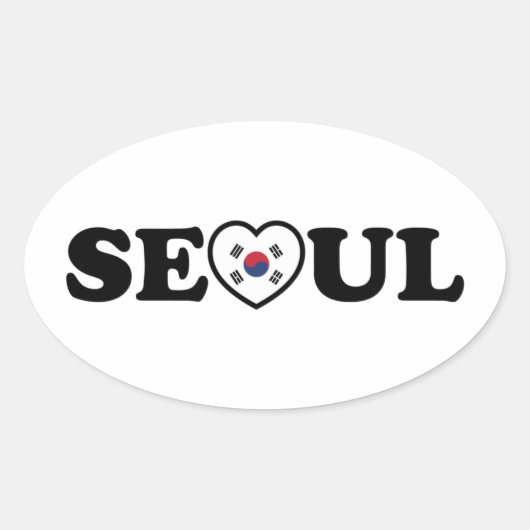 Seoul Love Heart Taegeukgi Flag Ovale Sticker (Voorkant)