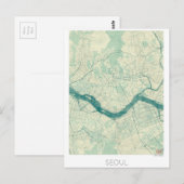 Seoul Map Blue  Waterverf Briefkaart (Voorkant / Achterkant)