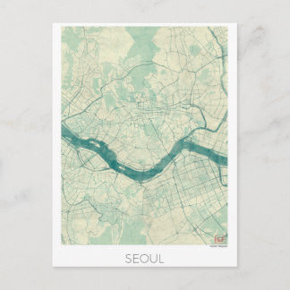 Seoul Map Blue  Waterverf Briefkaart