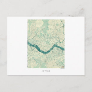 Seoul Map Blue Waterverf Briefkaart