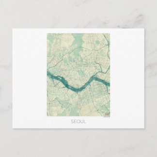 Seoul Map Blue  Waterverf Briefkaart