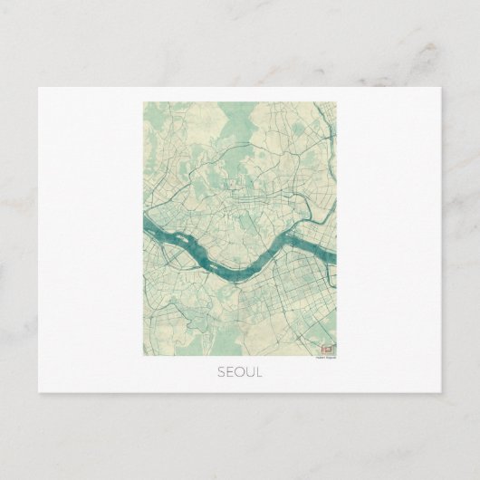 Seoul Map Blue  Waterverf Briefkaart (Voorkant)