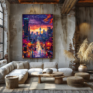 Seoul Silhouet Poster – Dynamische Koreaanse Muurk
