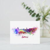 Seoul skyline in waterverf briefkaart (Staand voorkant)