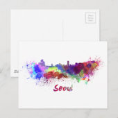 Seoul skyline in waterverf briefkaart (Voorkant / Achterkant)