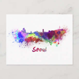 Seoul skyline in waterverf briefkaart