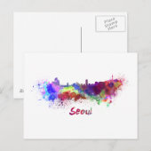 Seoul skyline in waterverf briefkaart (Voorkant / Achterkant)
