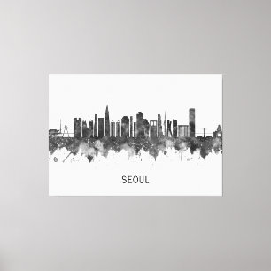 Seoul South Korea Skyline BW Canvas Afdruk
