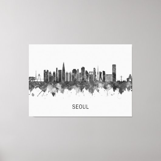 Seoul South Korea Skyline BW Canvas Afdruk (Voorkant)