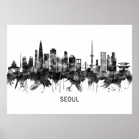 Seoul South Korea Skyline BW Poster (Voorkant)