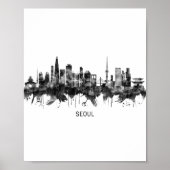 Seoul South Korea Skyline BW Poster (Voorkant)
