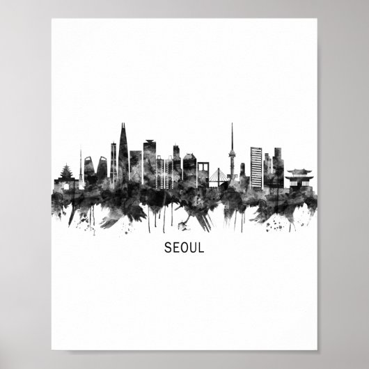 Seoul South Korea Skyline BW Poster (Voorkant)