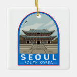 Seoul South Korea Travel Art  Keramisch Ornament<br><div class="desc">Seoul retro vector art design. Seoul,  de hoofdstad van Zuid-Korea,  is een enorme metropool waar moderne wolkenkrabbers,  hightech-onderverdelingen en pop-cultuur boeddhistische tempels,  paleizen en straatmarkten ontmoeten.</div>