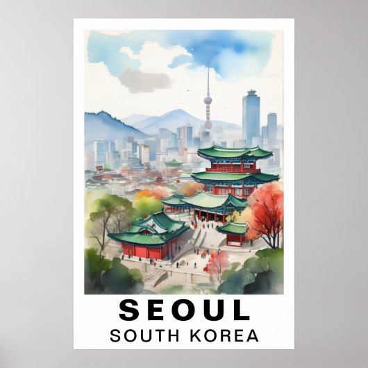 Seoul South Korea Watercolor Travel Art Print (Voorkant)