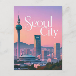 Seoul Stad  Moderne Silhouet Retro Kunst Zuid-Kore Briefkaart