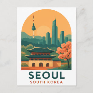 Seoul Zuid-Korea Ansichtkaart – Vintage Reis Kunst Briefkaart