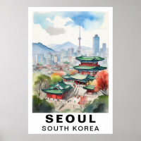 Seoul Zuid-Korea Aquarel Reis Kunstprint