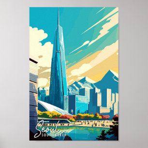 Seoul Zuid-Korea Art vintage reisillustratie Poster